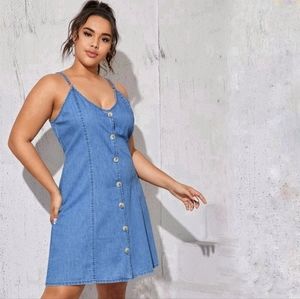 SHEIN | Denim Chambray Spaghetti Strap Blue Jean button-down dress size 2XL